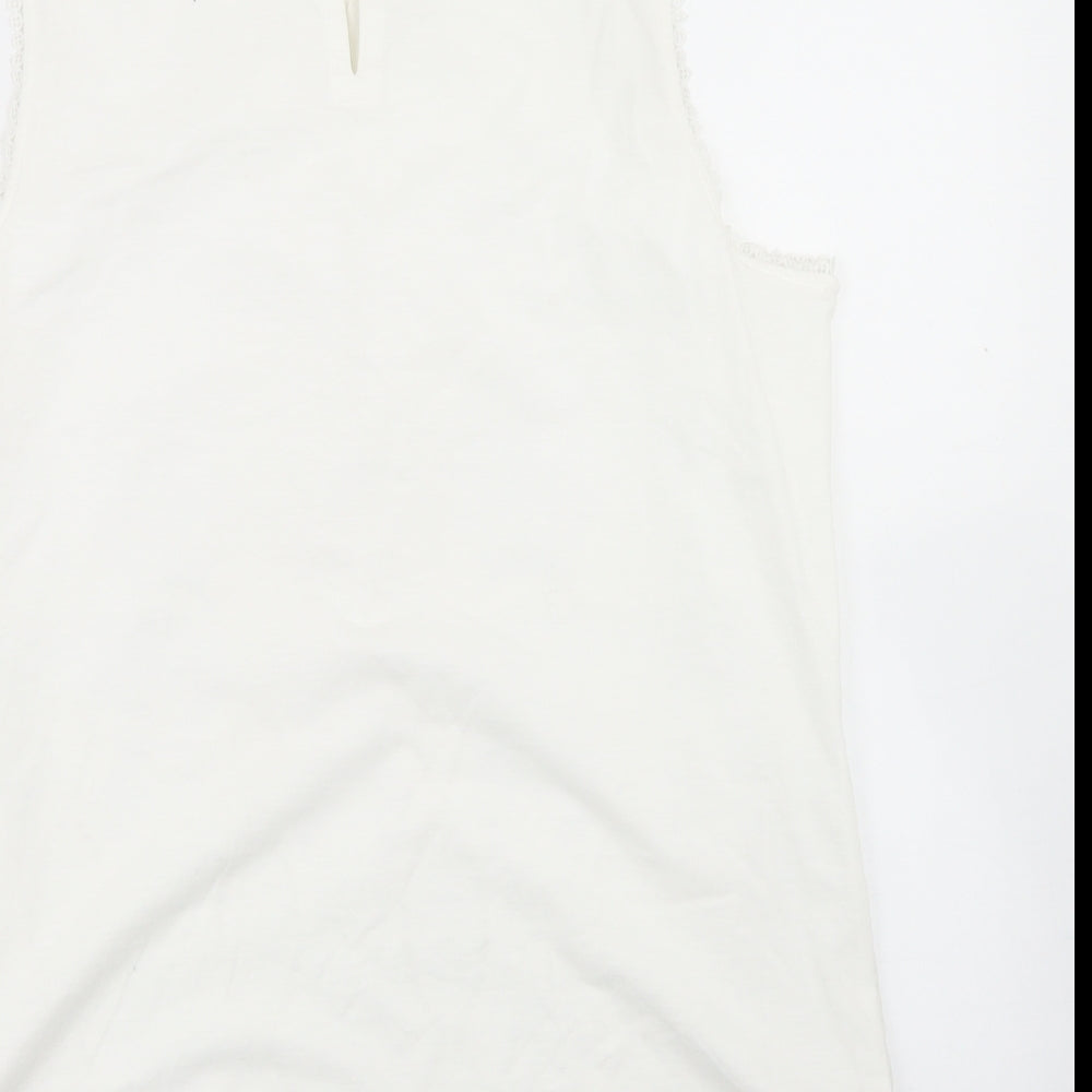 NEXT Womens White  Cotton Basic Blouse Size 16 Round Neck - Lace Trim