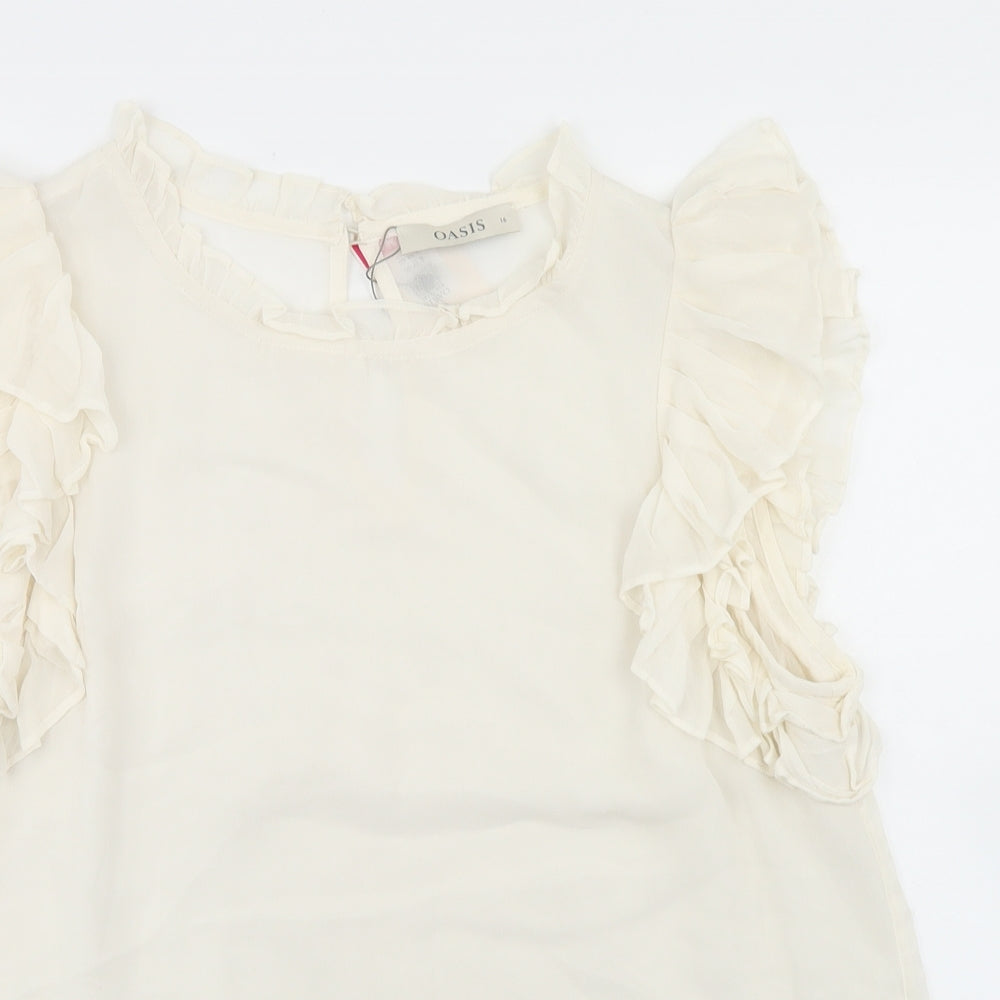 Oasis Womens Ivory  Viscose Basic Blouse Size 16 Round Neck