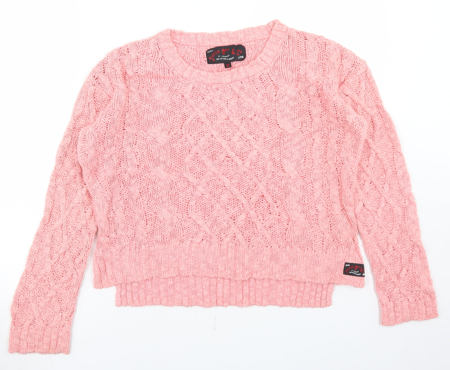 Superdry Womens Pink Crew Neck  Cotton Pullover Jumper Size M
