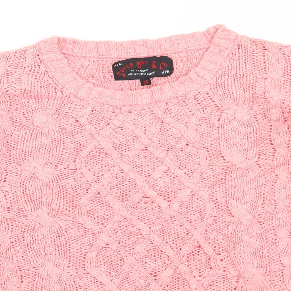 Superdry Womens Pink Crew Neck  Cotton Pullover Jumper Size M