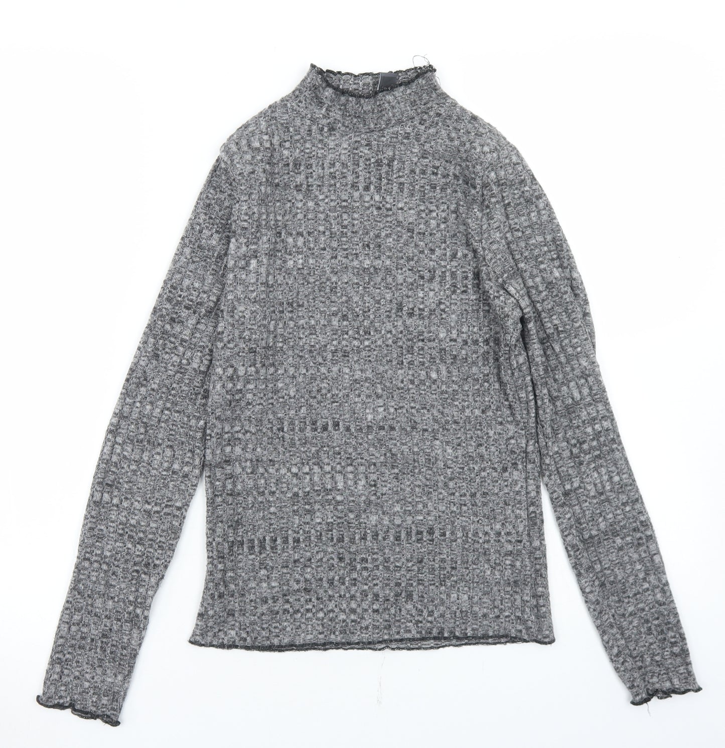 Primark Womens Grey  Polyester Basic T-Shirt Size S Mock Neck - Lettuce Edging
