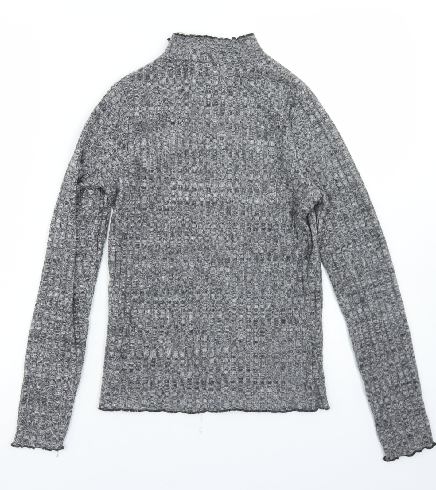 Primark Womens Grey  Polyester Basic T-Shirt Size S Mock Neck - Lettuce Edging
