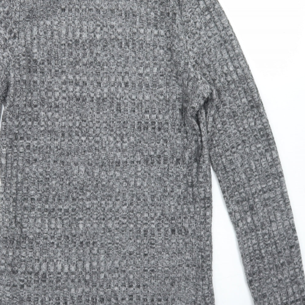Primark Womens Grey  Polyester Basic T-Shirt Size S Mock Neck - Lettuce Edging