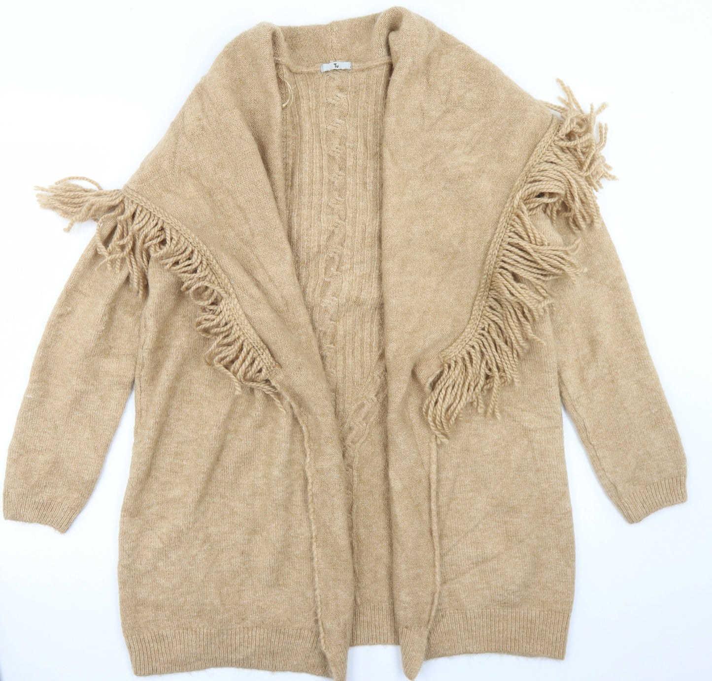 TU Womens Beige Collared  Acrylic Cardigan Jumper Size M