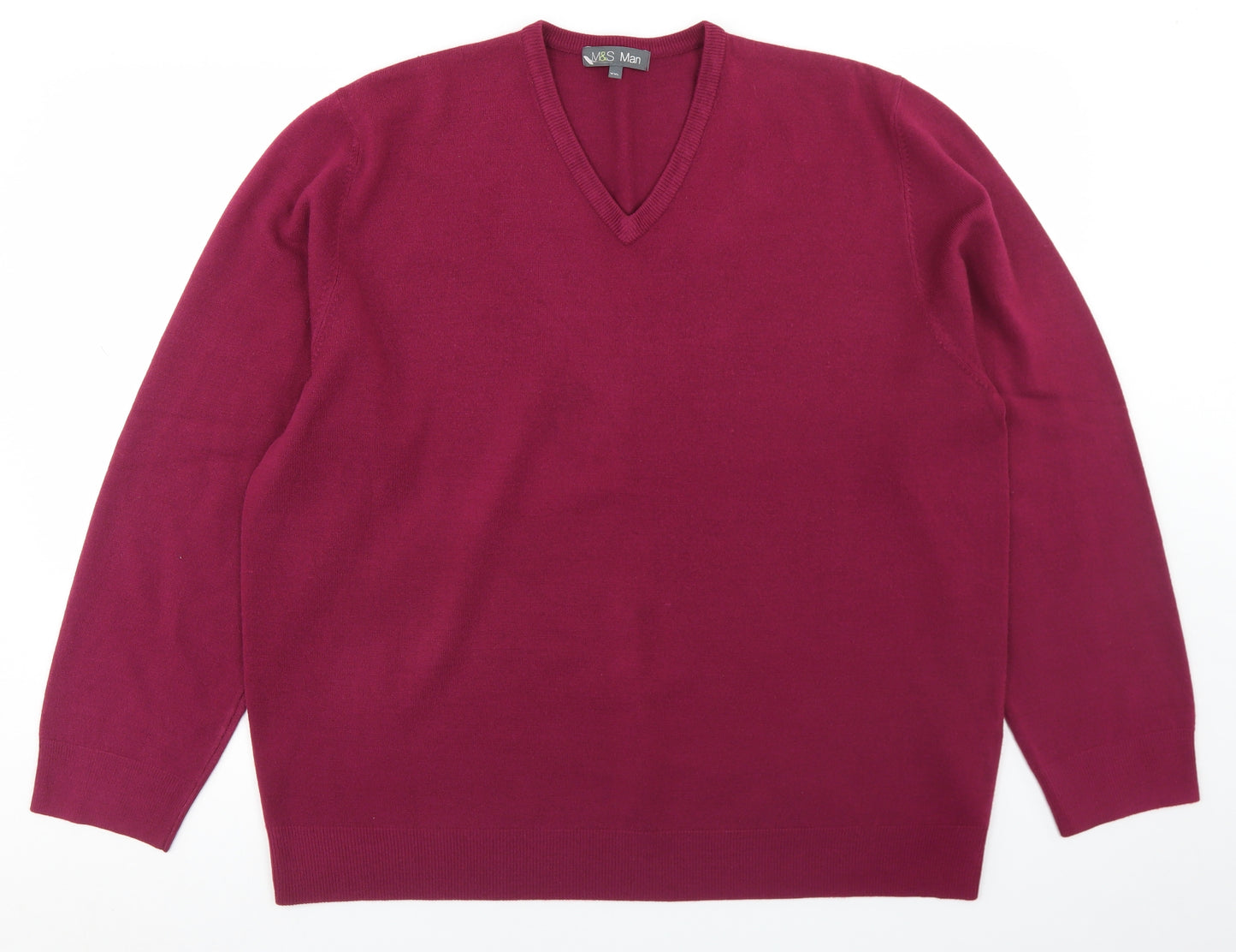 Marks and Spencer Mens Purple V-Neck  Acrylic Pullover Jumper Size 2XL