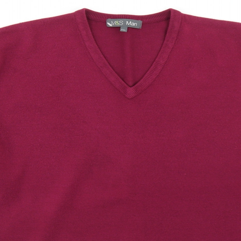 Marks and Spencer Mens Purple V-Neck  Acrylic Pullover Jumper Size 2XL