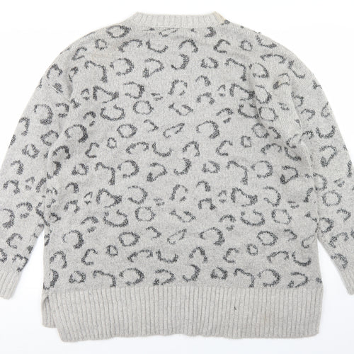 Mango Womens Grey Crew Neck Animal Print Acrylic Pullover Jumper Size M