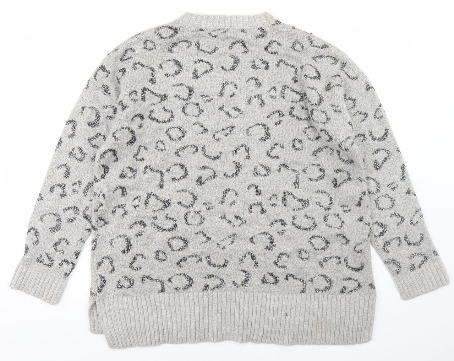Mango Womens Grey Crew Neck Animal Print Acrylic Pullover Jumper Size M