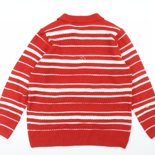 Isle Essentials  Womens Red Collared Striped Acrylic Pullover Jumper Size L