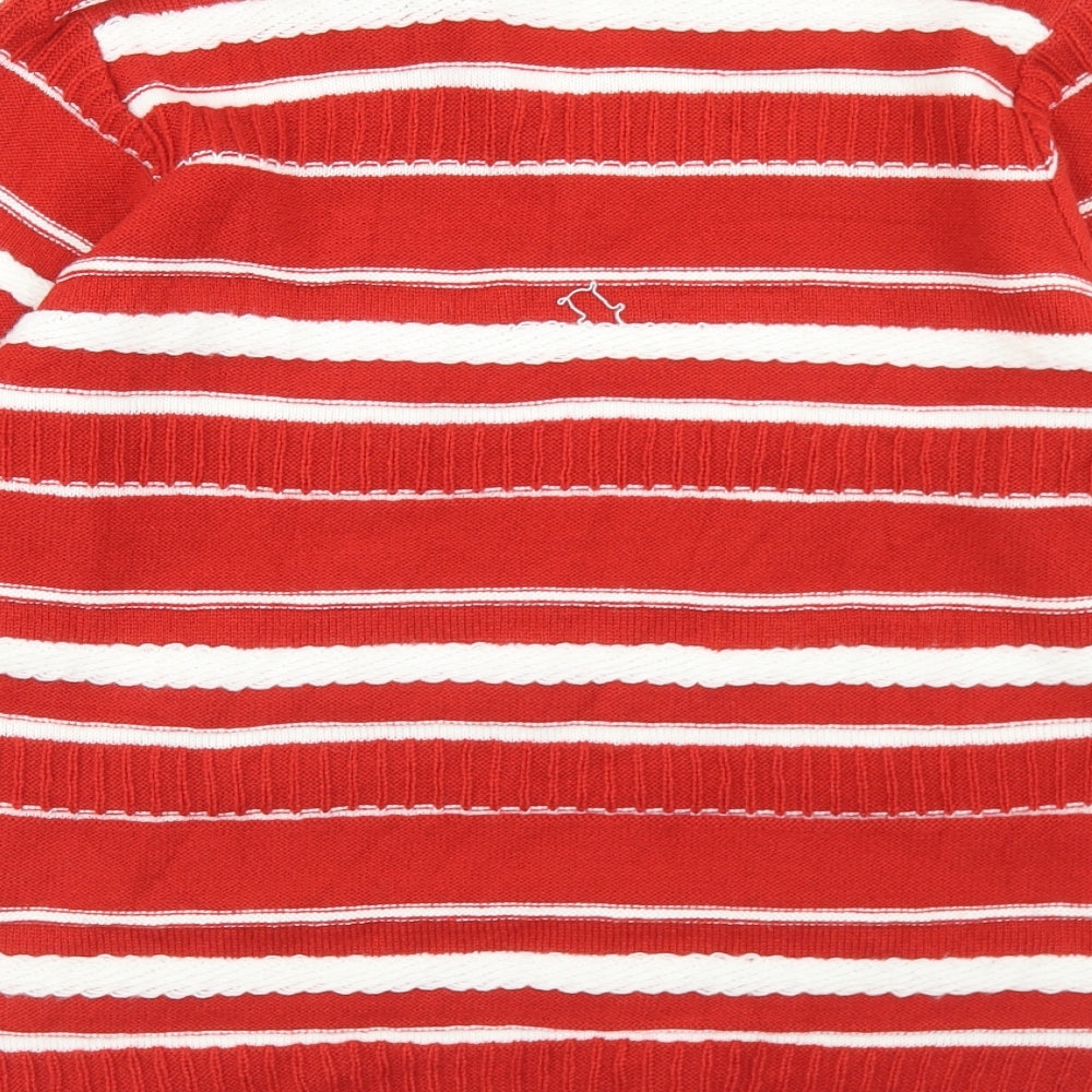 Isle Essentials  Womens Red Collared Striped Acrylic Pullover Jumper Size L