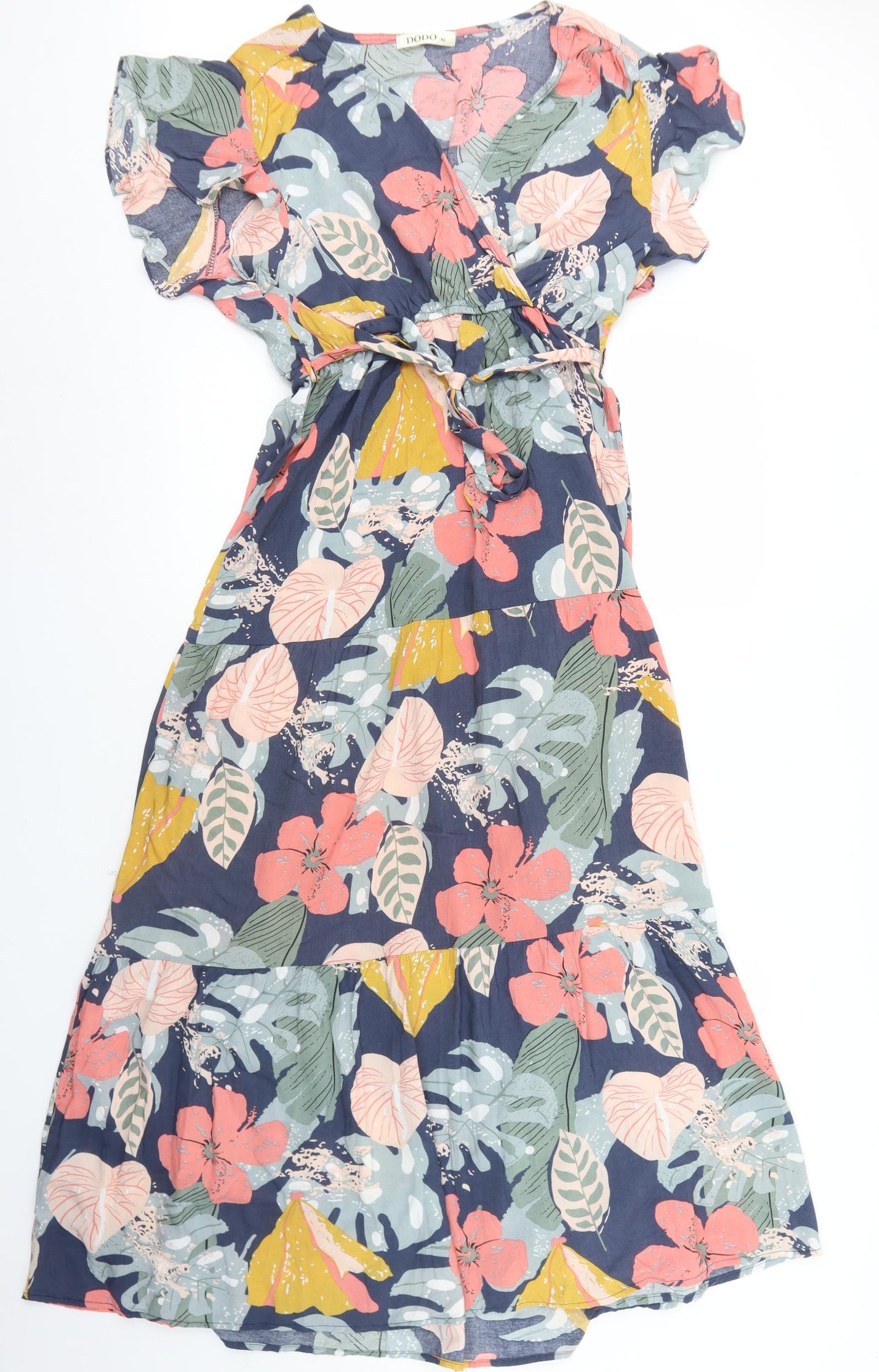 Dodo Womens Multicoloured Floral Viscose Maxi  Size XL  V-Neck