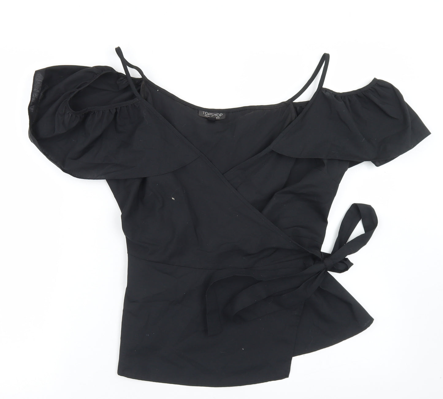 Topshop Womens Black  Polyester Wrap Blouse Size 12 V-Neck - Cold Shoulder