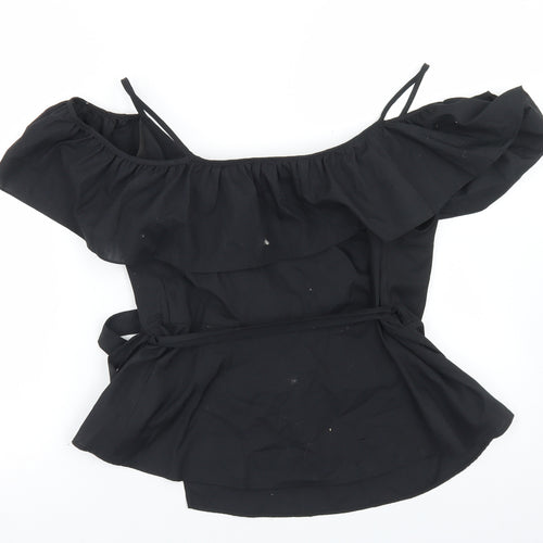 Topshop Womens Black  Polyester Wrap Blouse Size 12 V-Neck - Cold Shoulder