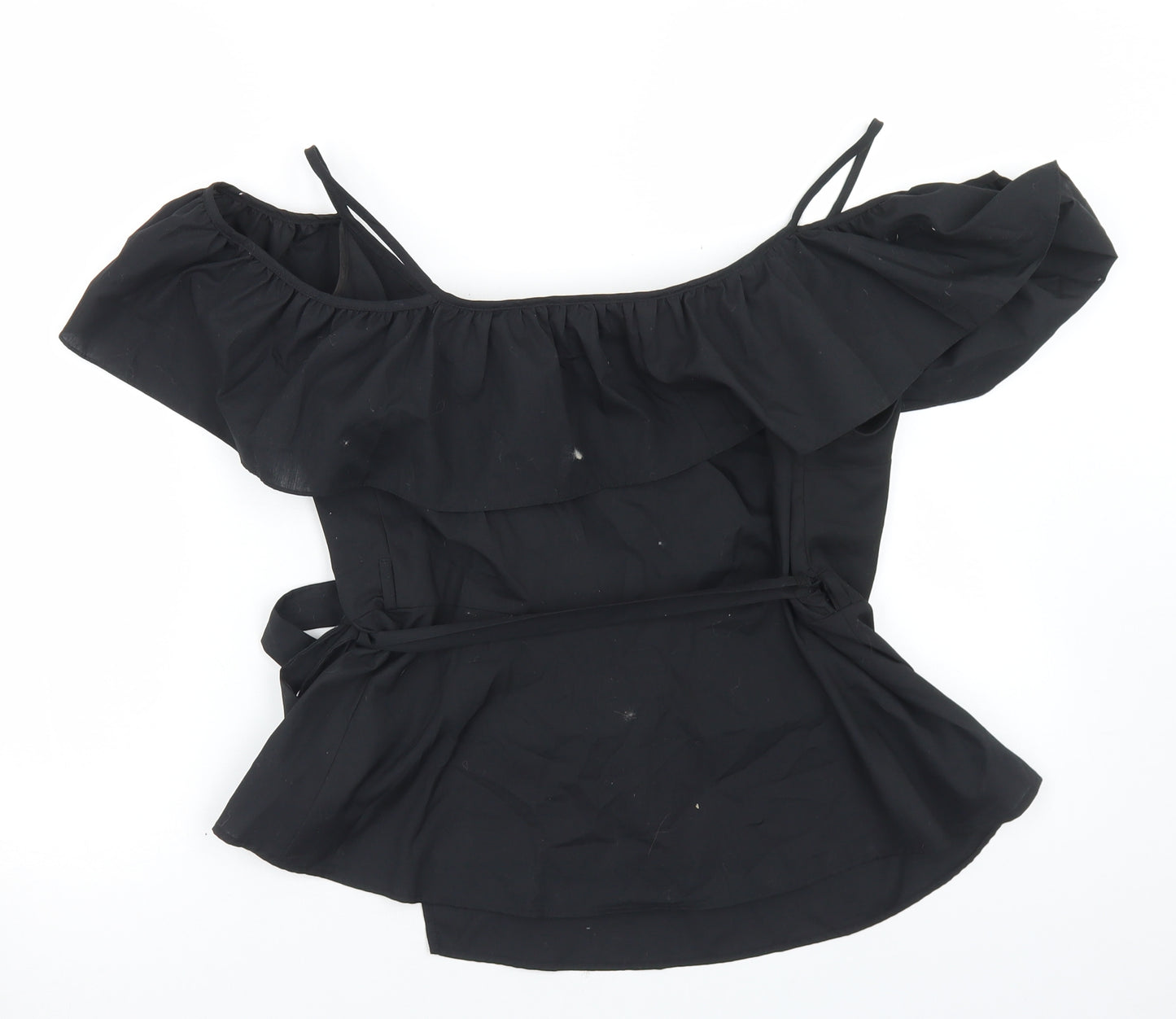 Topshop Womens Black  Polyester Wrap Blouse Size 12 V-Neck - Cold Shoulder