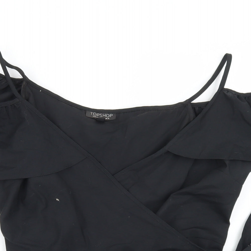 Topshop Womens Black  Polyester Wrap Blouse Size 12 V-Neck - Cold Shoulder