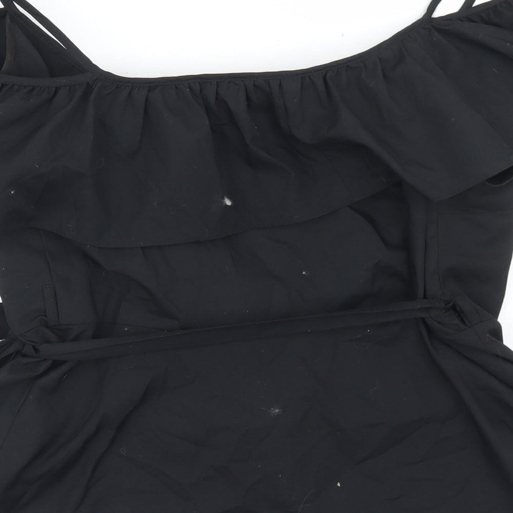 Topshop Womens Black  Polyester Wrap Blouse Size 12 V-Neck - Cold Shoulder