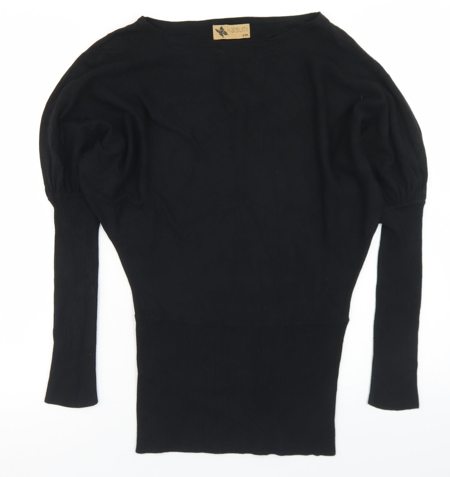 Katsumi Womens Black Round Neck  Cotton Pullover Jumper Size S
