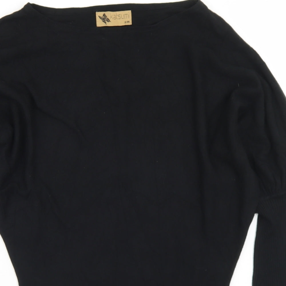 Katsumi Womens Black Round Neck  Cotton Pullover Jumper Size S