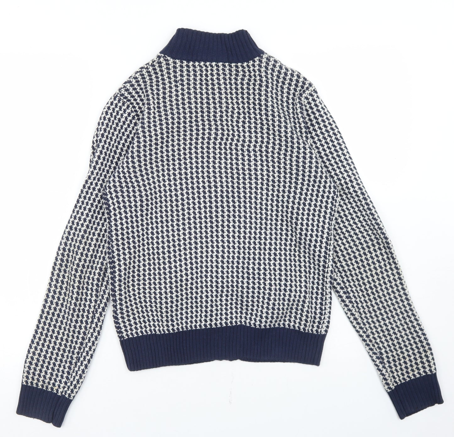 Ben Sherman Boys Blue Mock Neck Houndstooth Cotton Cardigan Jumper Size 12-13 Years  Zip
