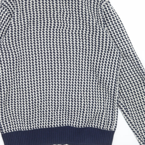 Ben Sherman Boys Blue Mock Neck Houndstooth Cotton Cardigan Jumper Size 12-13 Years  Zip