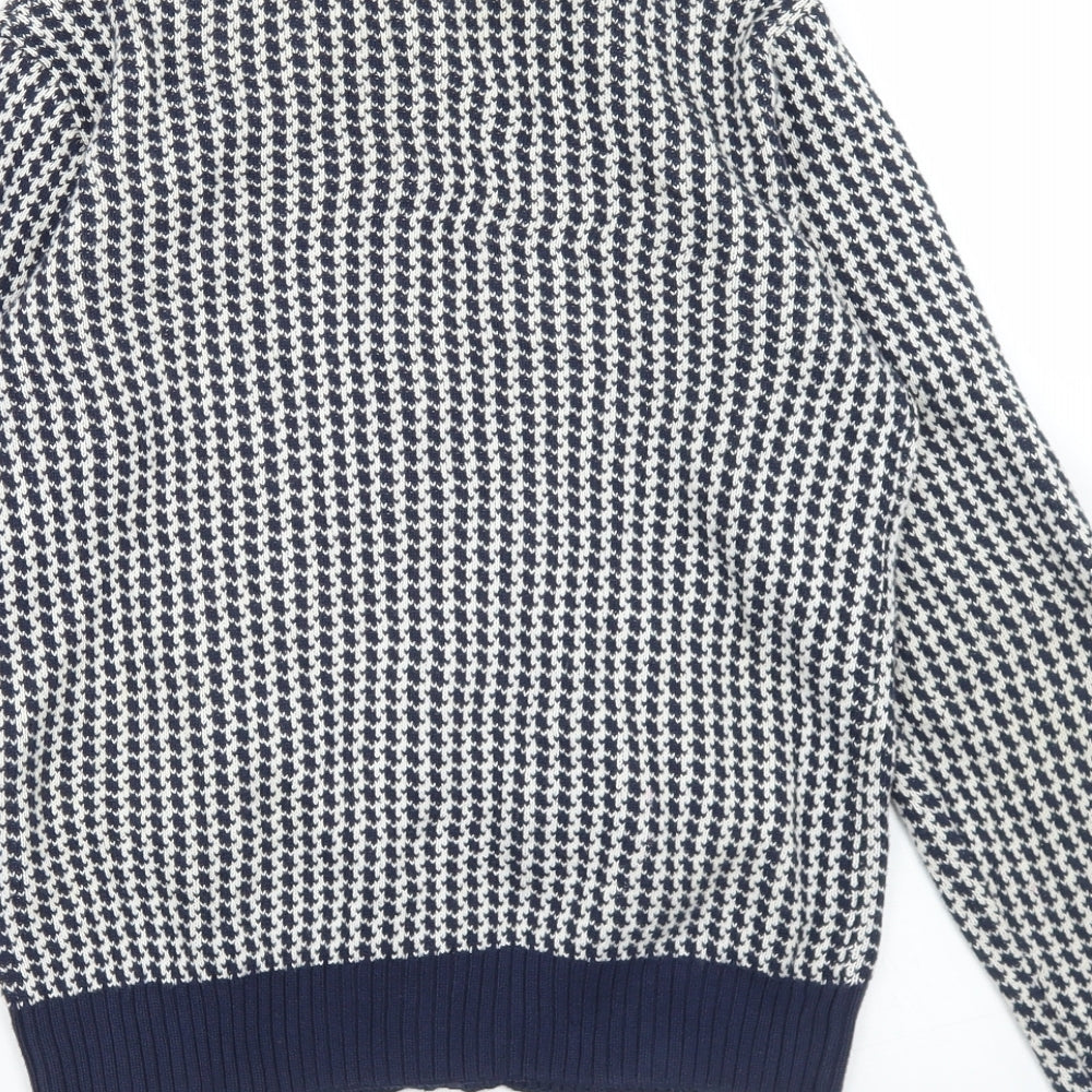 Ben Sherman Boys Blue Mock Neck Houndstooth Cotton Cardigan Jumper Size 12-13 Years  Zip