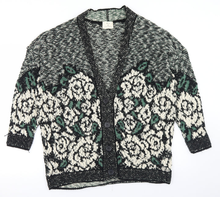 Pins & Needles Womens Multicoloured V-Neck Floral Acrylic Cardigan Jumper Size M