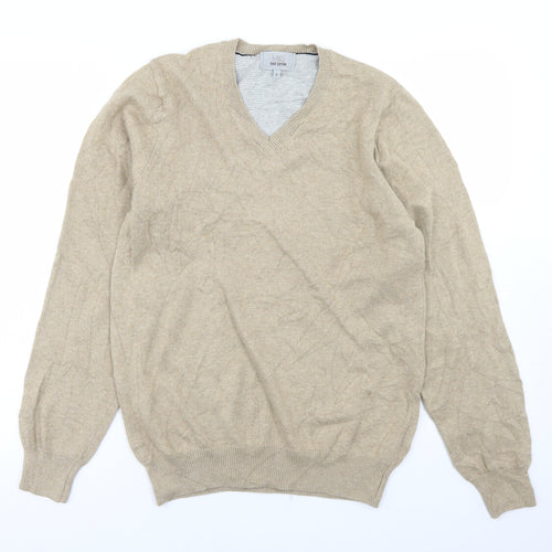 Marks and Spencer Mens Beige V-Neck  Cotton Pullover Jumper Size S