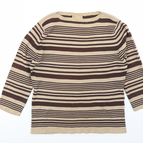 Bonmarché Womens Beige Boat Neck Striped Viscose Pullover Jumper Size S