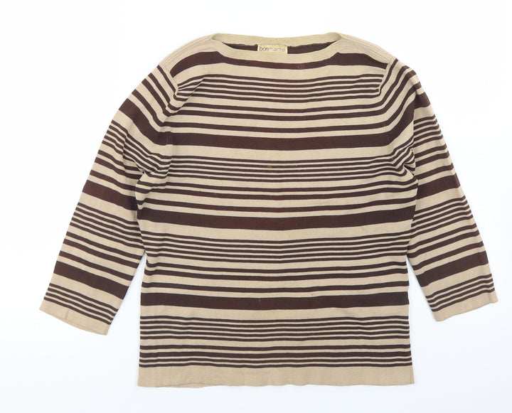 Bonmarché Womens Beige Boat Neck Striped Viscose Pullover Jumper Size S