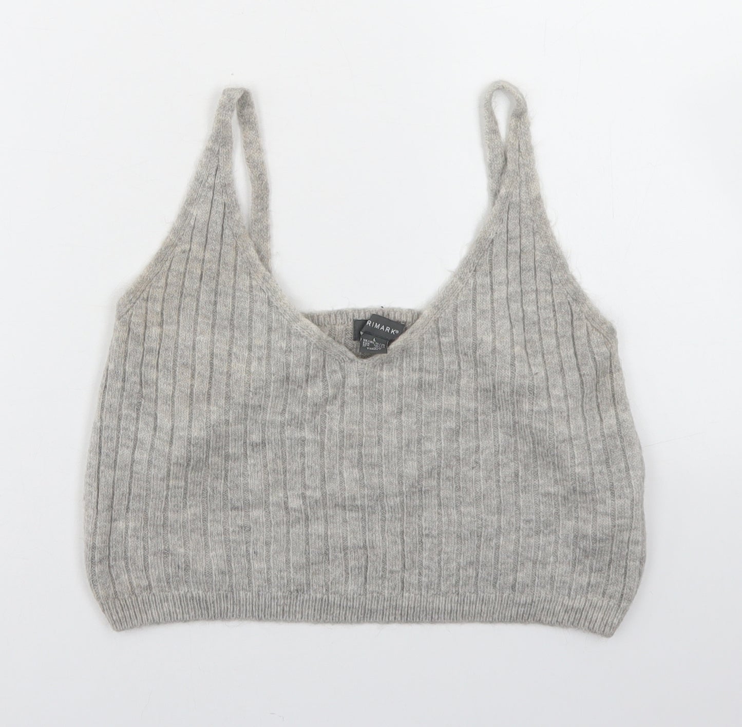 Primark Womens Grey  Acrylic Cropped Tank Size L V-Neck