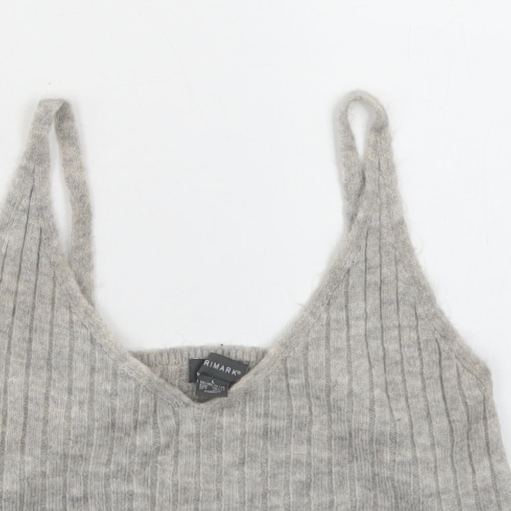 Primark Womens Grey  Acrylic Cropped Tank Size L V-Neck