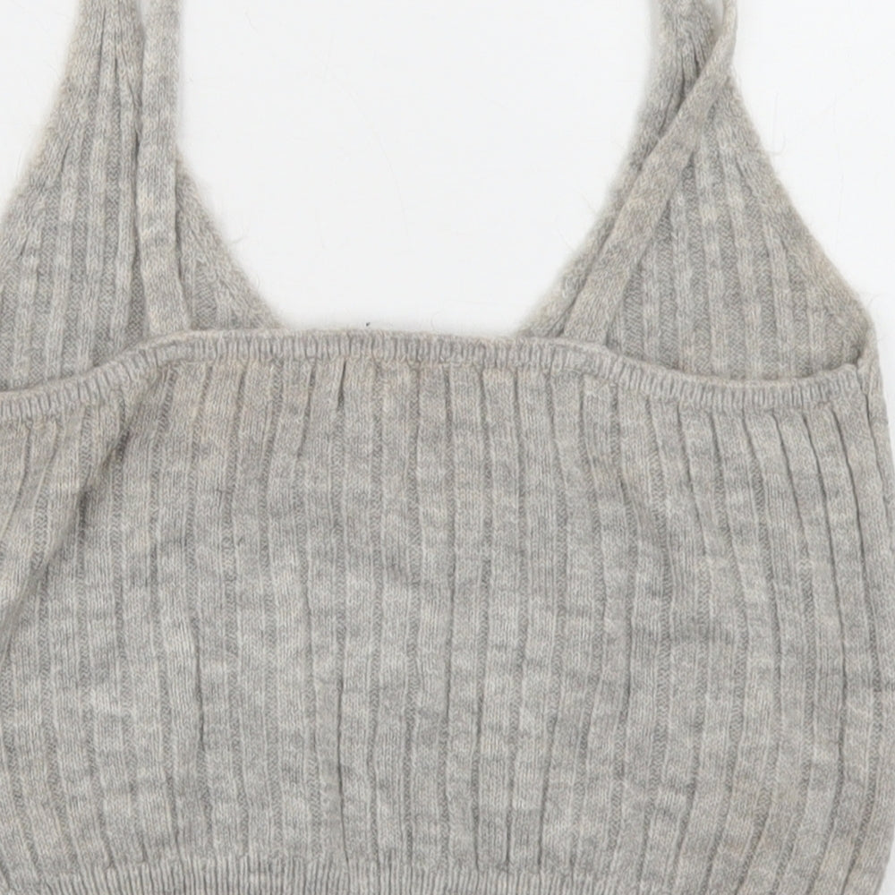 Primark Womens Grey  Acrylic Cropped Tank Size L V-Neck