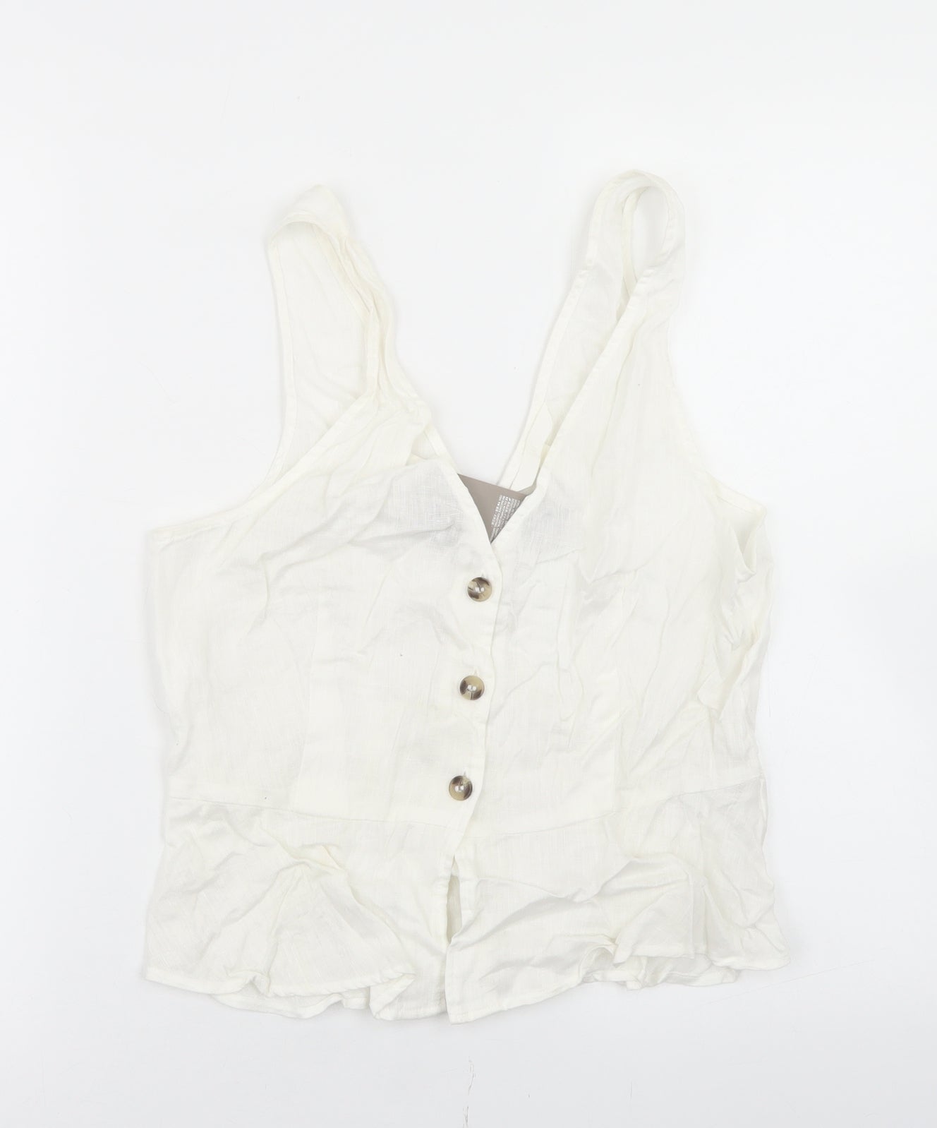 H&M Womens White  Linen Basic Blouse Size 10 V-Neck