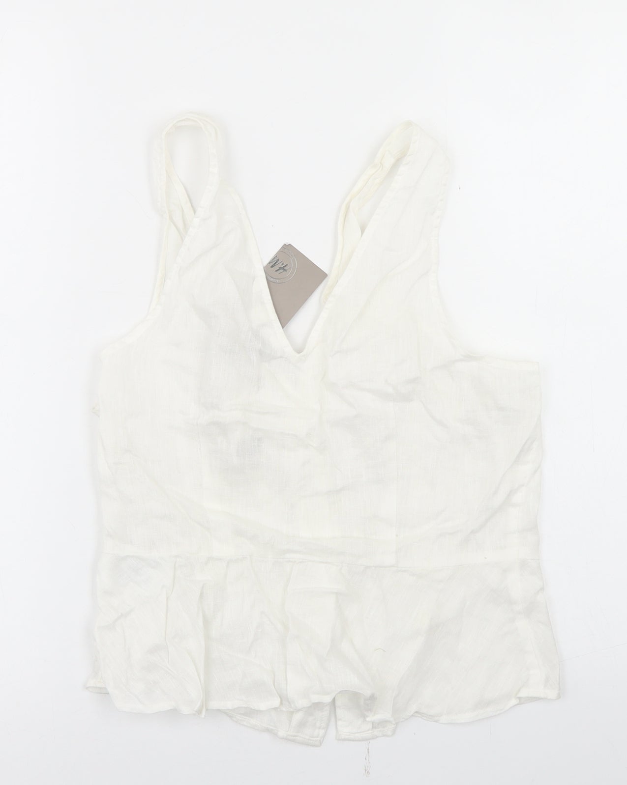H&M Womens White  Linen Basic Blouse Size 10 V-Neck