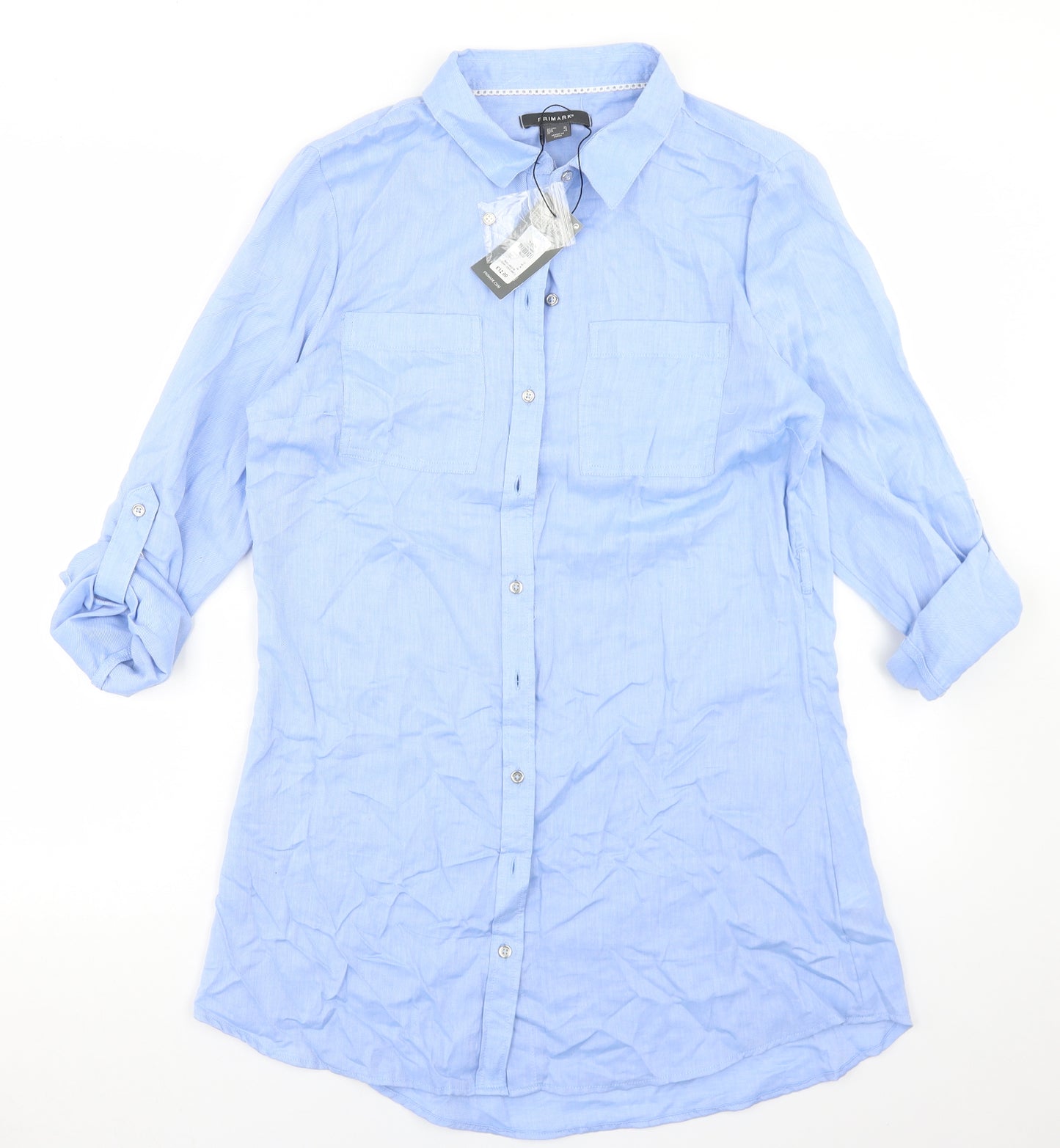 Primark Womens Blue  Cotton Shirt Dress  Size 12  Collared Button