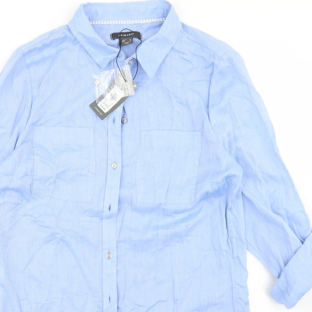Primark Womens Blue  Cotton Shirt Dress  Size 12  Collared Button