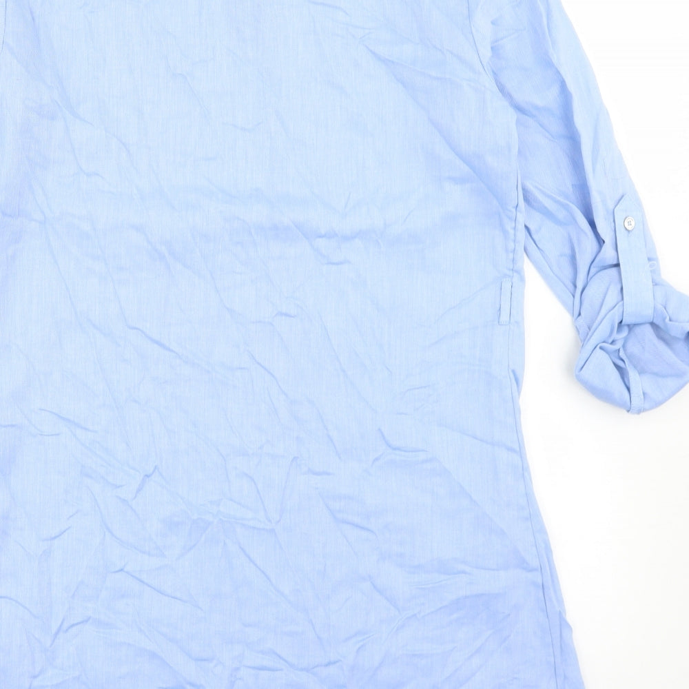 Primark Womens Blue  Cotton Shirt Dress  Size 12  Collared Button