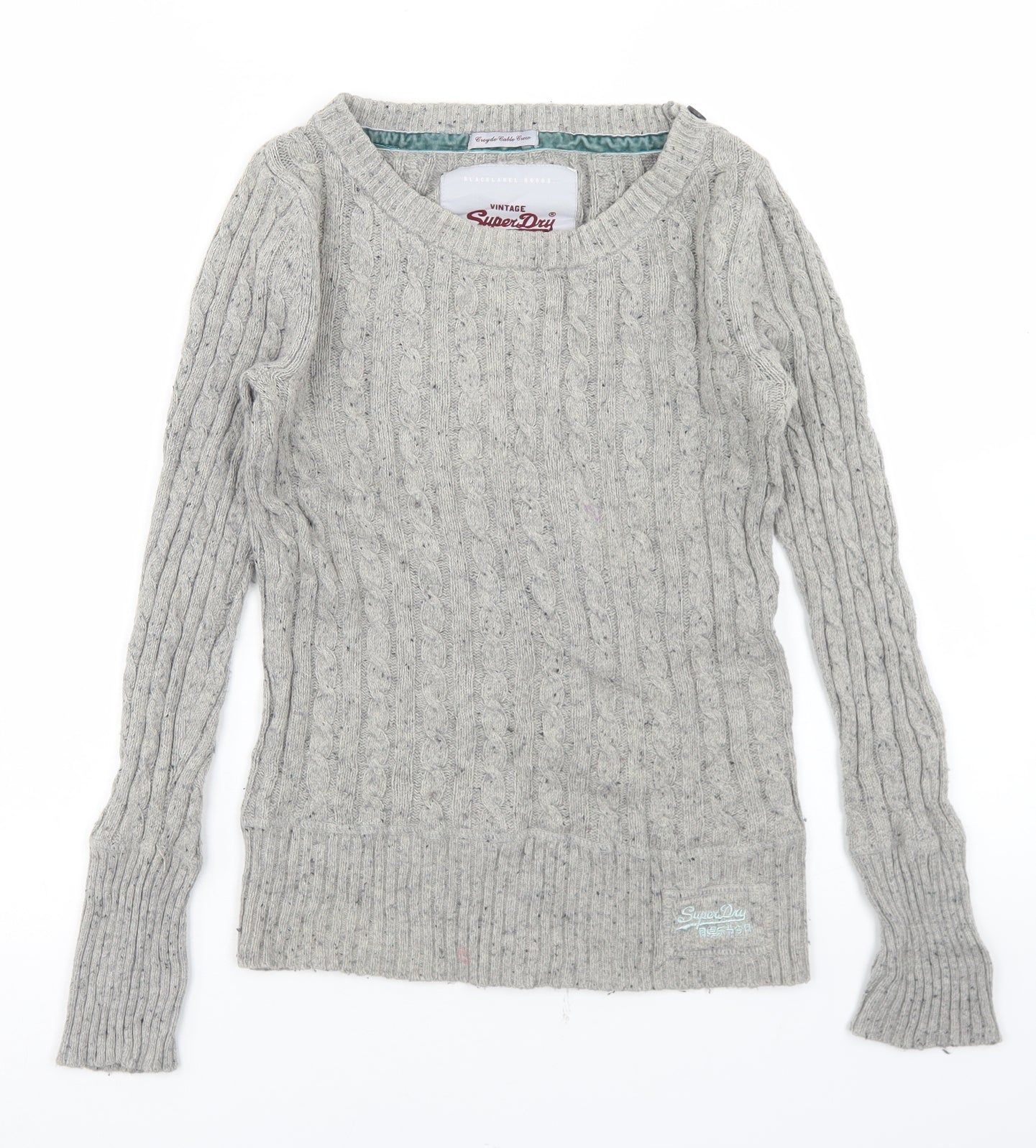Superdry Womens Grey Boat Neck  Cotton Pullover Jumper Size XS
