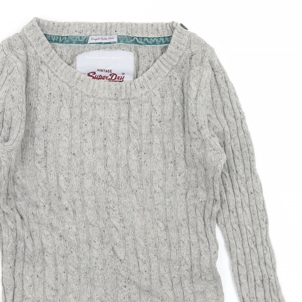Superdry Womens Grey Boat Neck  Cotton Pullover Jumper Size XS