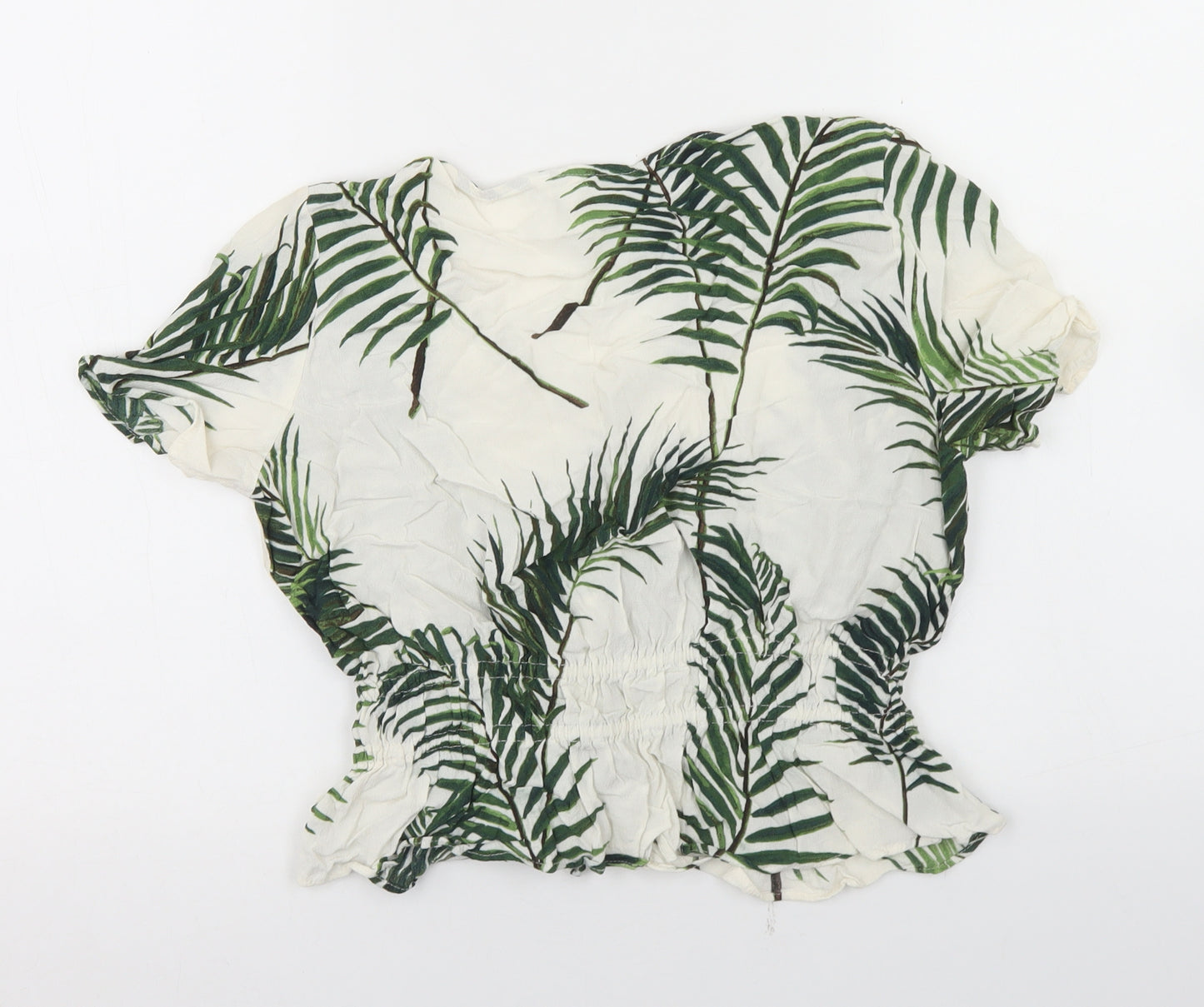 H&M Womens Ivory Floral Viscose Cropped Blouse Size 10 V-Neck