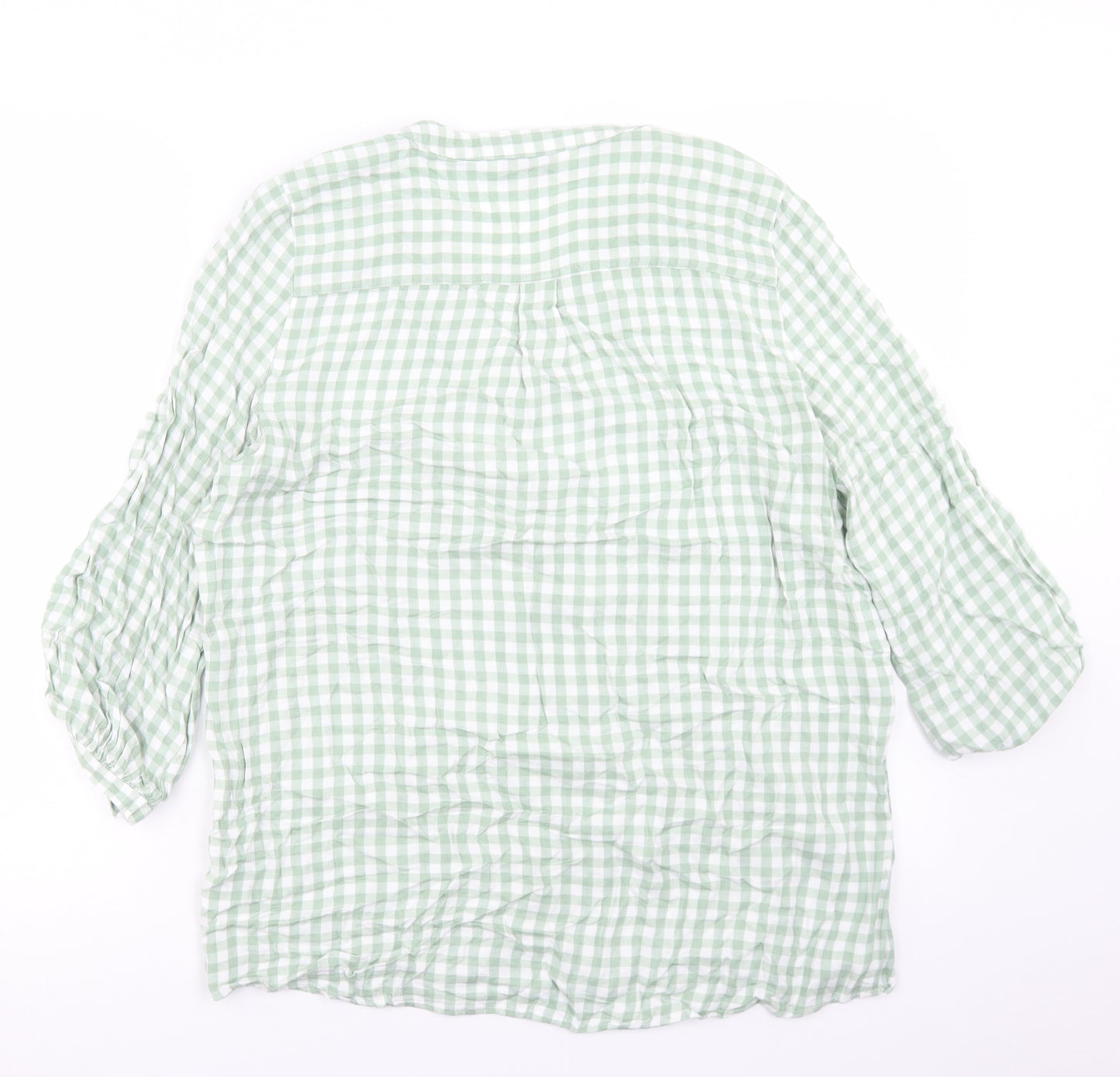 F&F Womens Green Check Viscose Basic Blouse Size 12 Round Neck