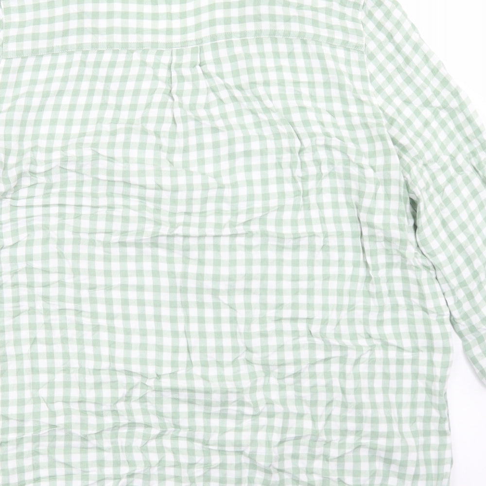 F&F Womens Green Check Viscose Basic Blouse Size 12 Round Neck
