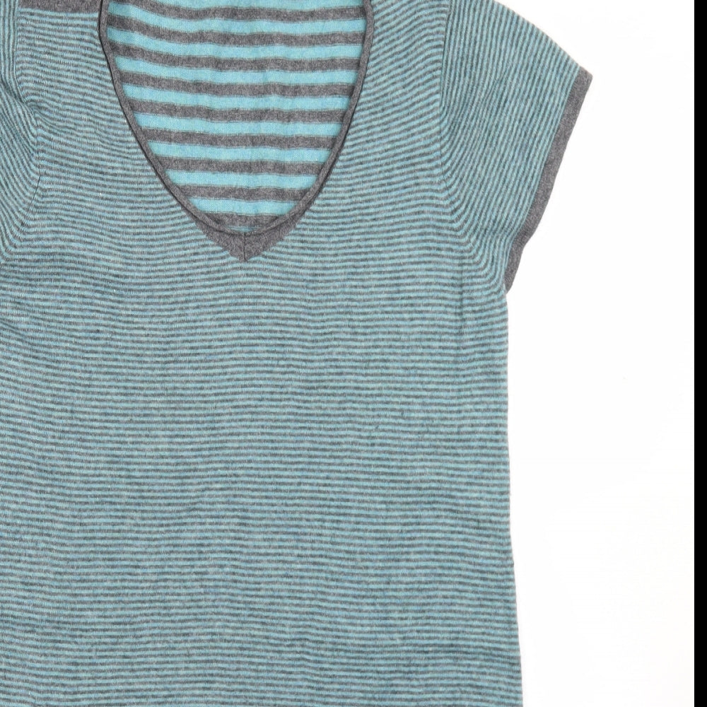 White Stuff Womens Blue Striped Viscose Fit & Flare  Size 14  V-Neck