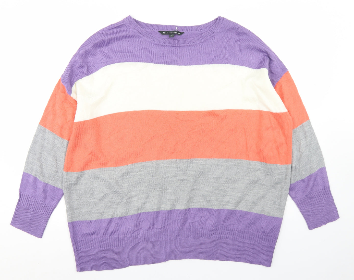 Bonmarché Womens Multicoloured Round Neck Striped Acrylic Pullover Jumper Size 18