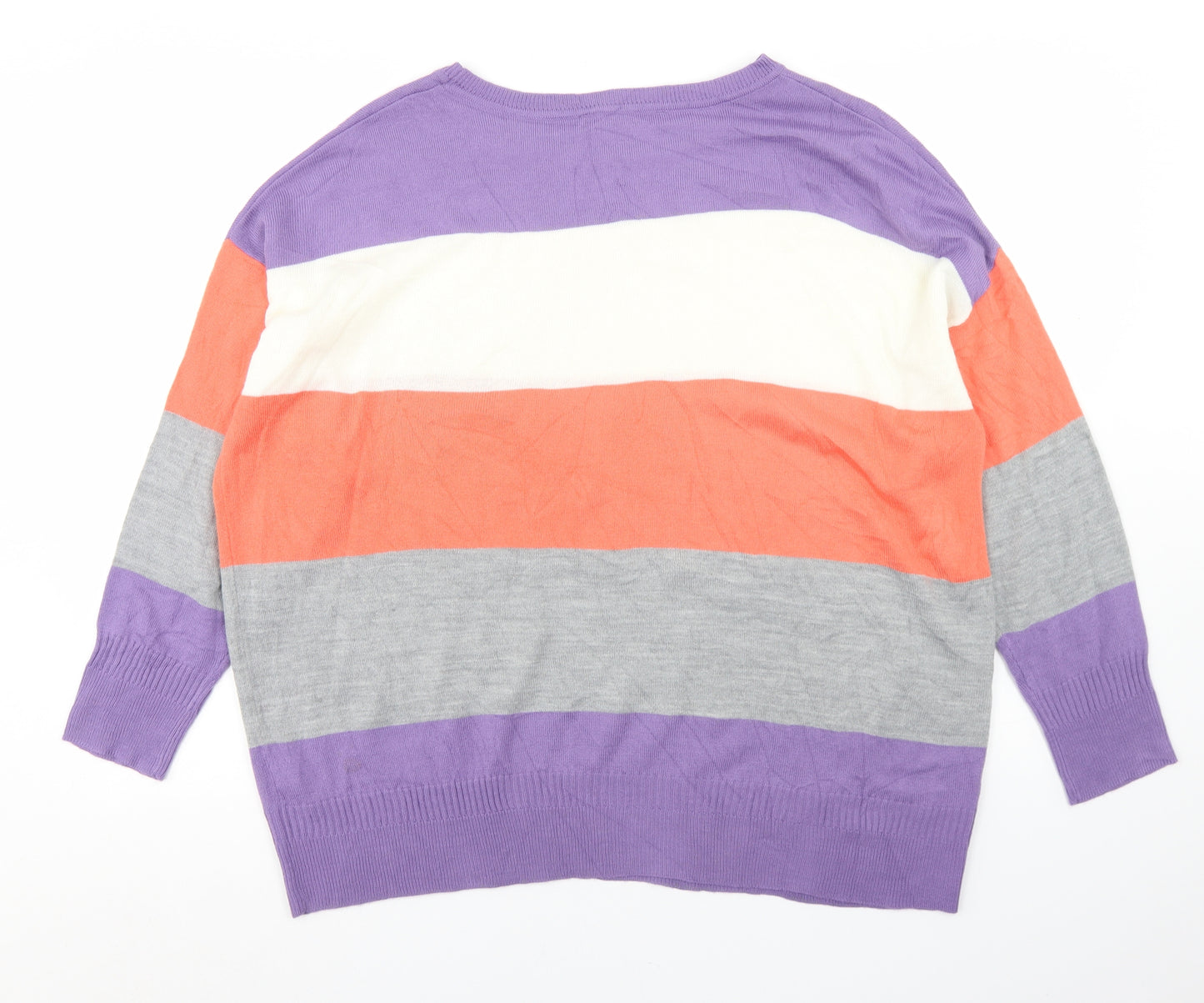 Bonmarché Womens Multicoloured Round Neck Striped Acrylic Pullover Jumper Size 18