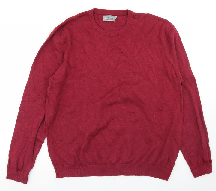 TU Mens Red Crew Neck  Cotton Pullover Jumper Size XL