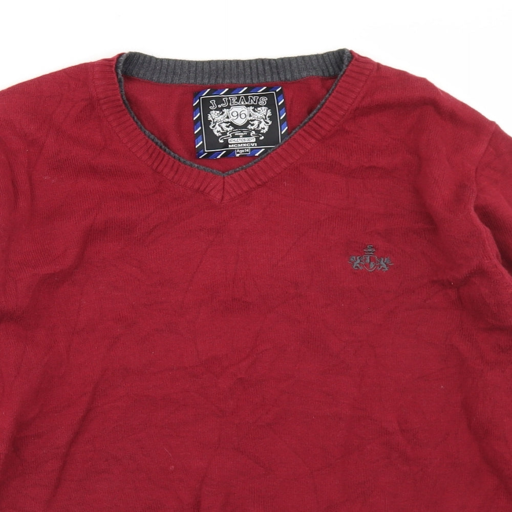 J. Jeans Boys Red V-Neck  Cotton Pullover Jumper Size 14 Years