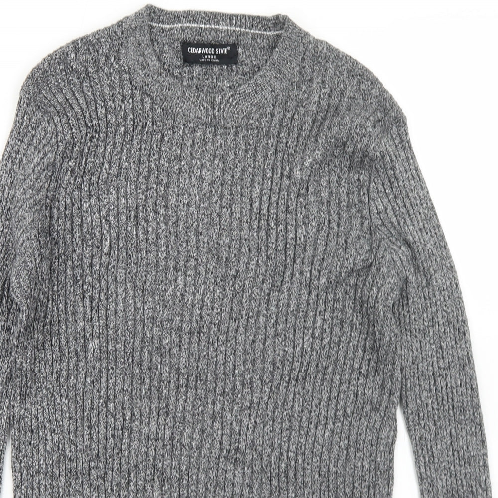 Cedar Wood State Mens Grey Crew Neck  Cotton Pullover Jumper Size L