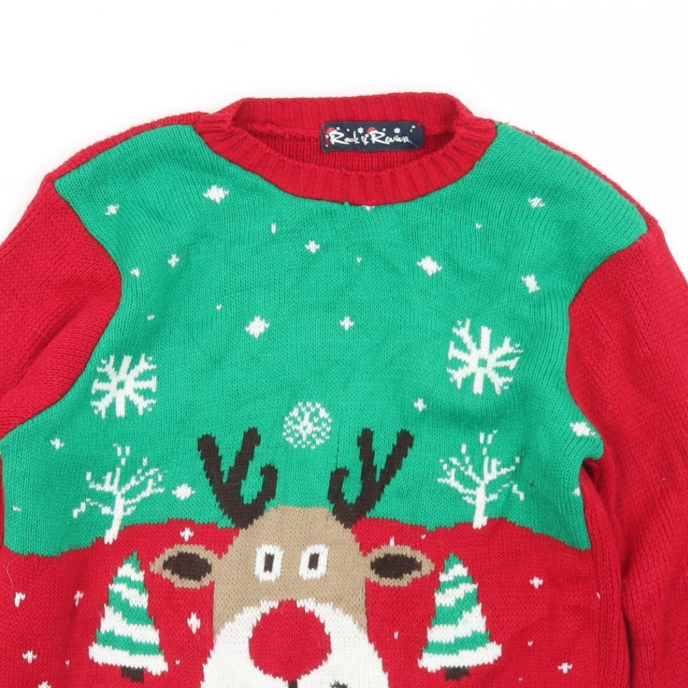 Rock & Revival Boys Red Crew Neck  Acrylic Pullover Jumper Size 9-10 Years   - Christmas Reindeer