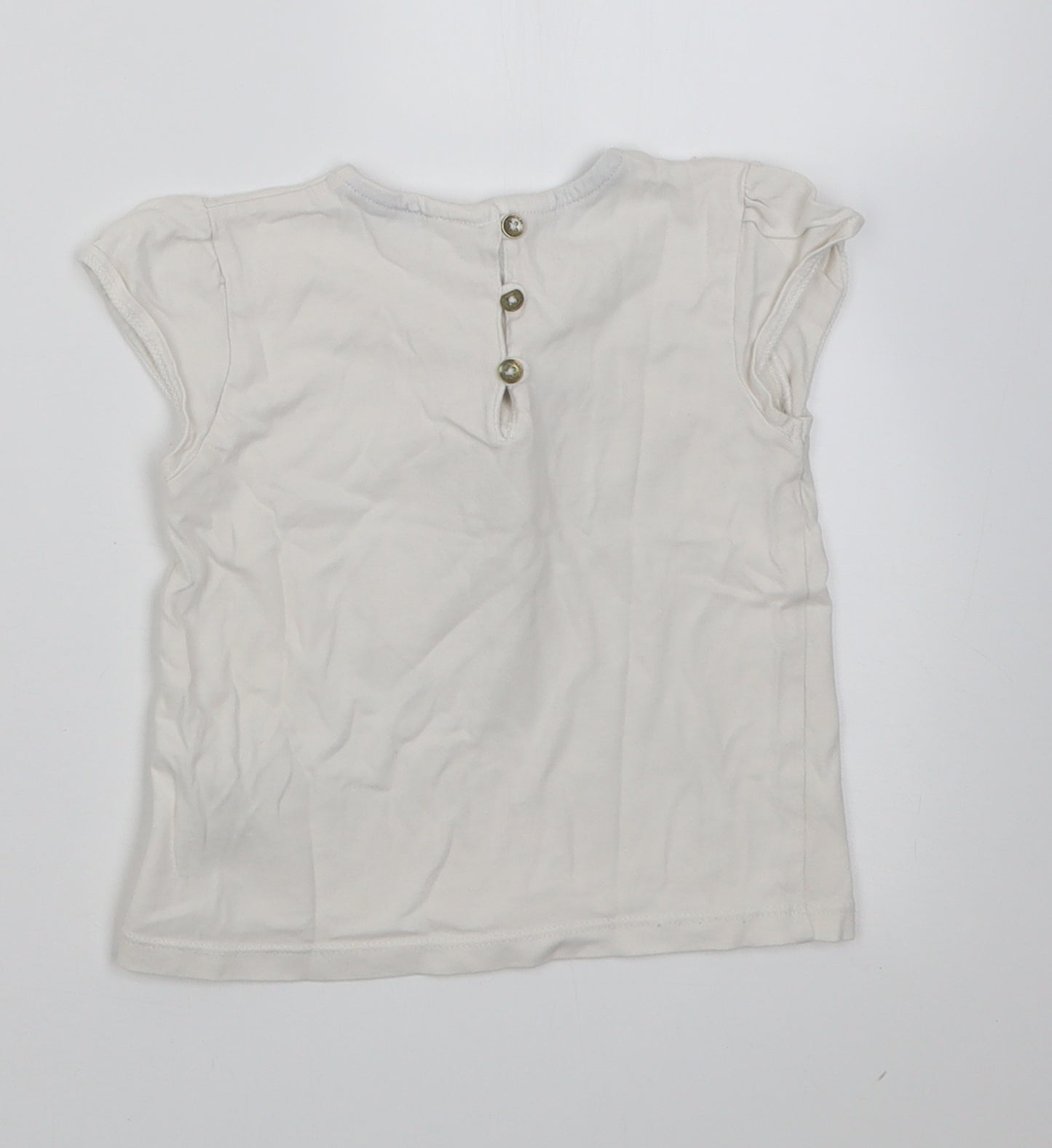 Marks and Spencer Baby White  Cotton Basic T-Shirt Size 18-24 Months Crew Neck Button